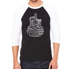 Camiseta Ragl&aacute;n de B&eacute;isbol Word Art Para Hombre - Guitarra de Idiomas - Negro Gris