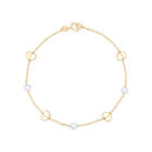 Pulsera De Oro Amarillo 14K Con Corazones Y Perla (18.5Cm)