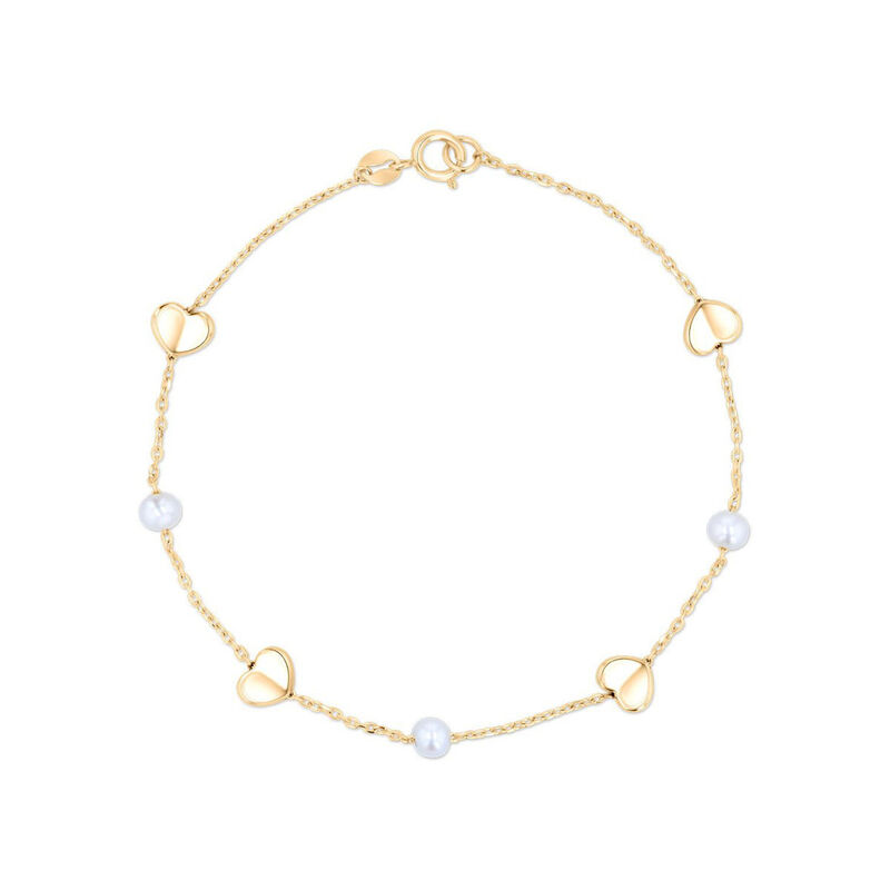 Pulsera De Oro Amarillo 14K Con Corazones Y Per... image number null