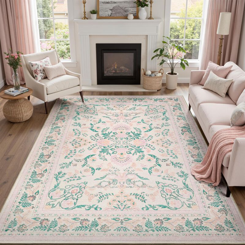 Alfombra Dcx 244x254 Cm Rosa Floral Lavable Par... image number null