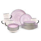 Vajilla Signe para 4 Personas &ndash; Cer&aacute;mica Blanca/Lila 16 Piezas