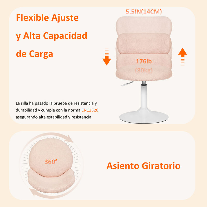 Silla Giratoria Ajustable Rosa Con Tela Borrega... image number null