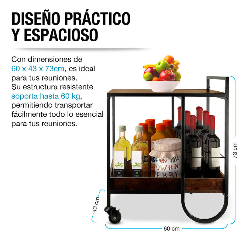 Carrito de Servicio para Bar Estilo Industrial ... image number null