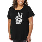 Camiseta De Talla Grande Word Art Para Mujer - Dedos de Paz- Negro