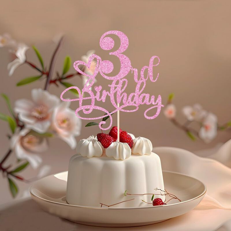 Adorno Para Pastel Naicaek 3er Cumplea&ntilde;os Rosa ... image number null