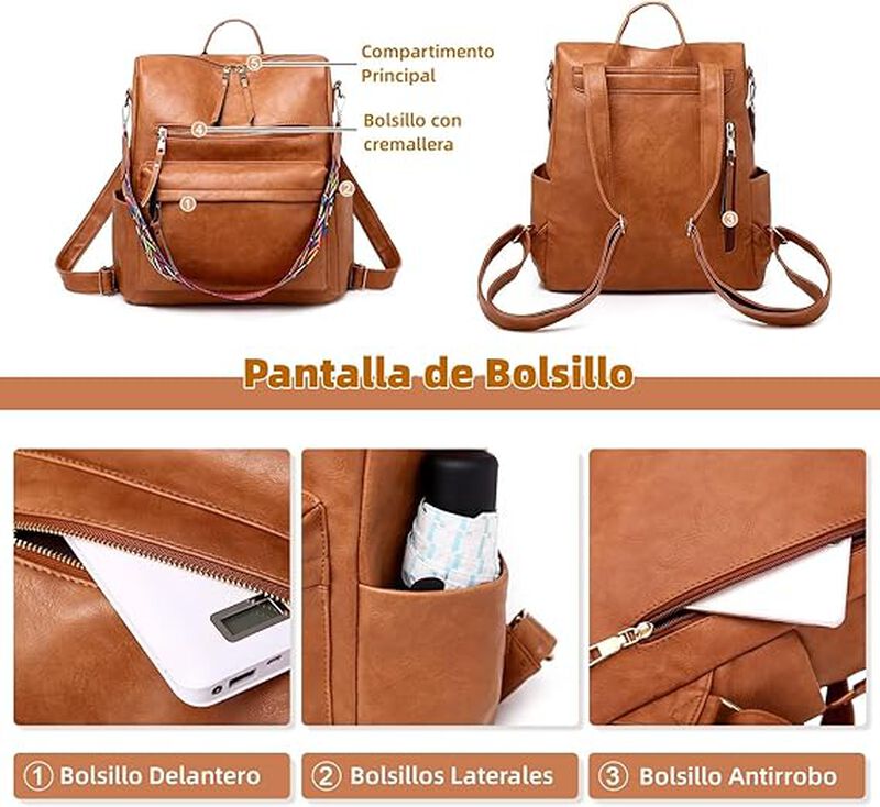 Mochila Urbana Cuero Sint&eacute;tico Marr&oacute;n 16L image number null