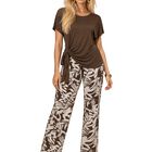 Conjunto 2 Piezas Para Mujer Conj-0271 Caf&eacute; Blusa Con Amarre Lateral Y Pantal&oacute;n Estampado, Elegante Y Moderno