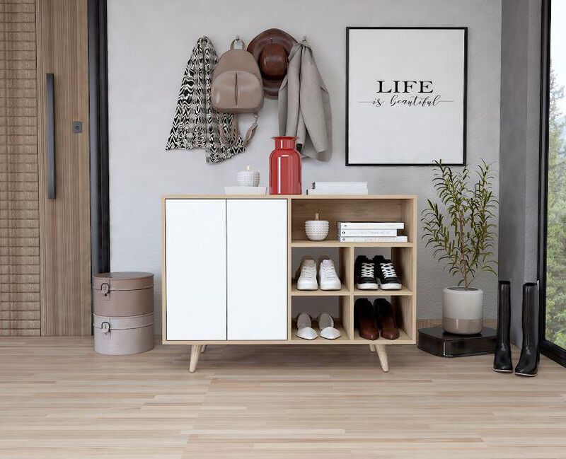 Mesa Auxiliar Zapatero Burdeos Beige Y Blanco C... image number null