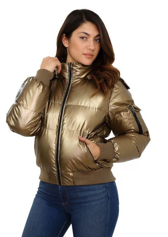 Chamarra Puffer Metálica Dorado M image number null