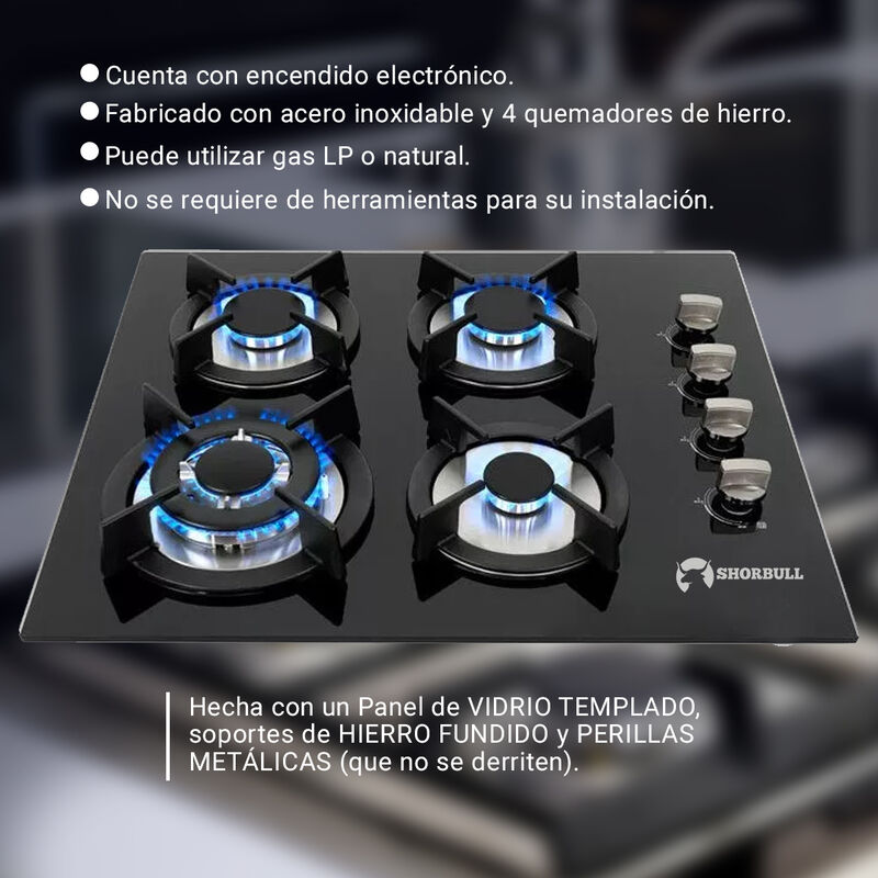 Estufa de vidrio 4 quemadores Shorbull image number null