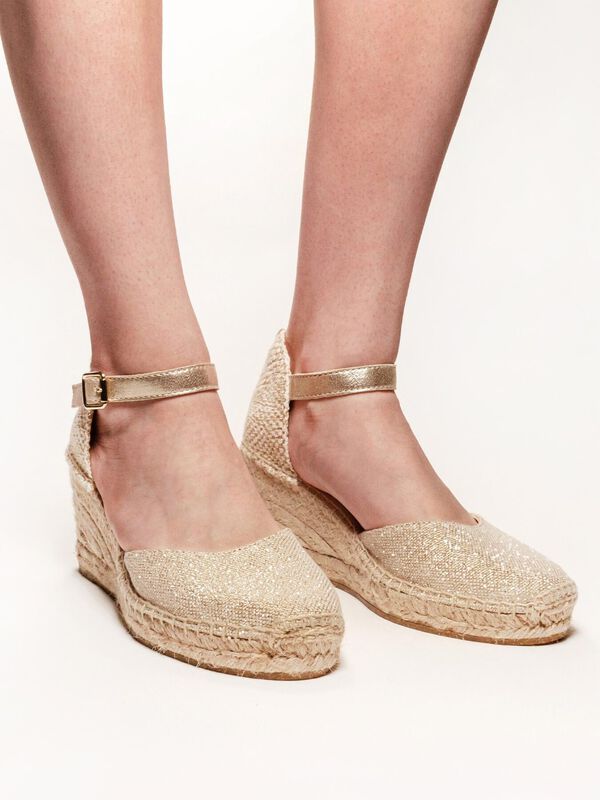 Alpargata Dalia Cu&ntilde;a Media Lino Metal Oro image number null