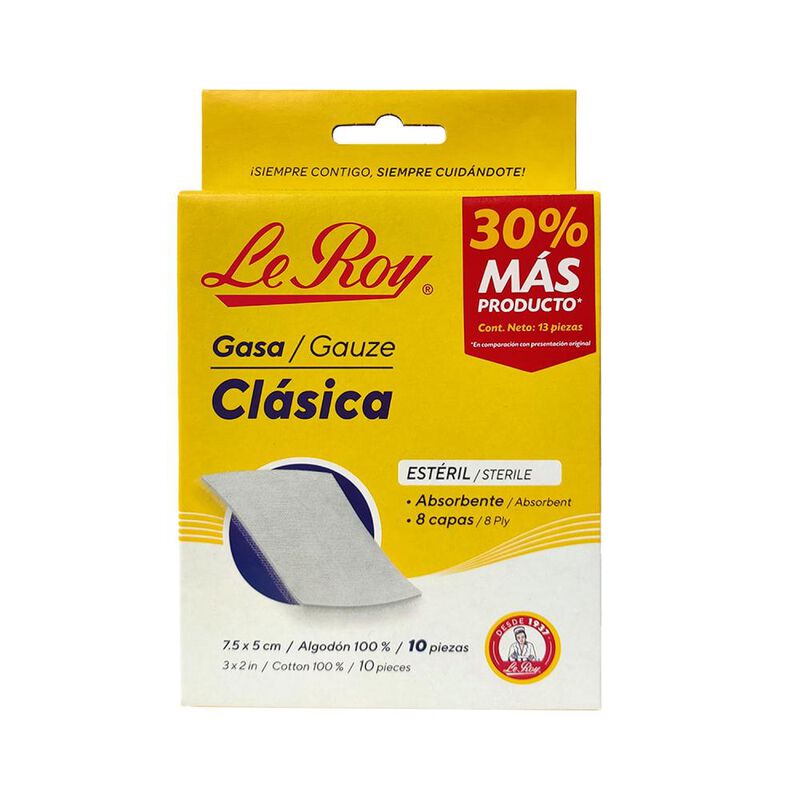 Gasa Cl&aacute;sica 7.5cm X 5cm Le Roy Caja Con 10 Pzs image number null