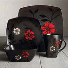Vajilla Moderna Negra Floral para 6 Personas 24pz Gibson