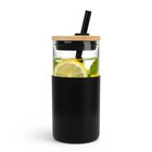 Tronco Vaso De Vidrio De 16 Oz Con Tapa De Bamb&uacute; Y Pajilla Reutilizable