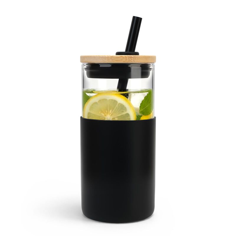 Tronco Vaso De Vidrio De 16 Oz Con Tapa De Bamb... image number null