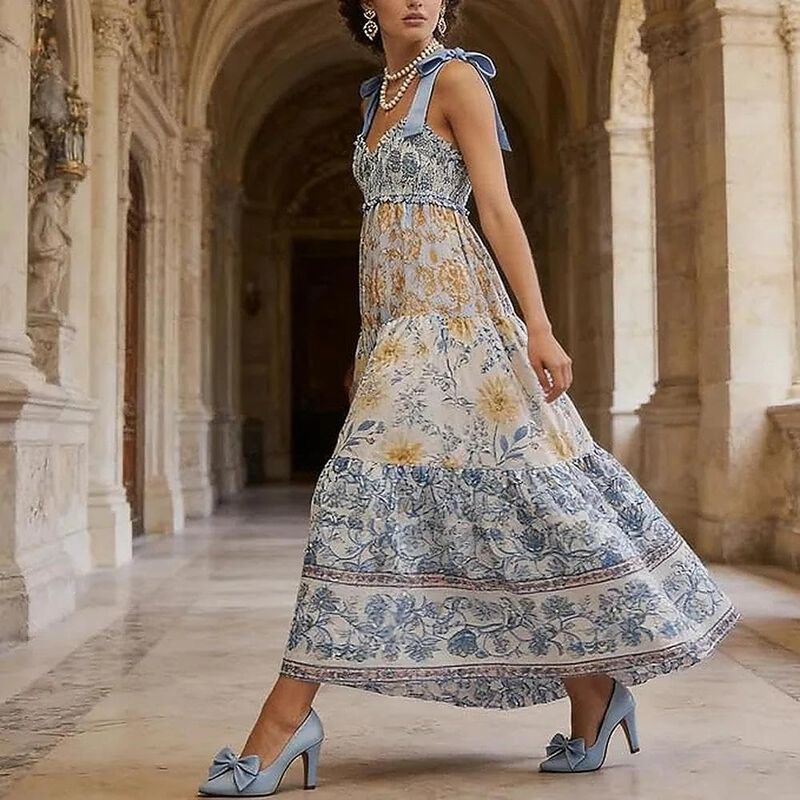 Vestido Abyovrt Floral Maxi Con Tirantes Ajusta... image number null