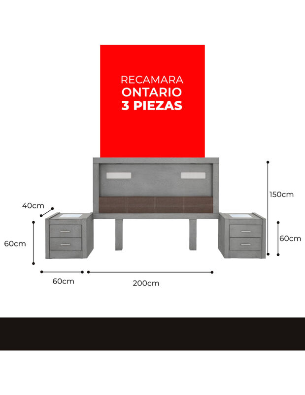 Rec&aacute;mara Ontario 3 Piezas | Cabecera y 2 Buros ... image number null