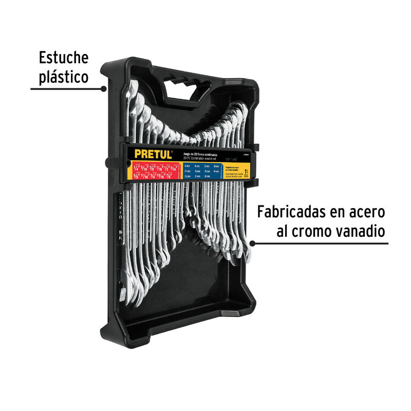 Juego de 22 Llaves Combinadas Std y Mm Pretul image number null