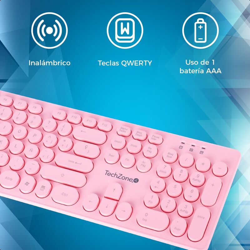 TechZone Pop Kit Pink Teclado y Mouse Inalámbri... image number null