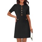 Vestido Merokeety de Punto Ajustado Manga Corta Negro