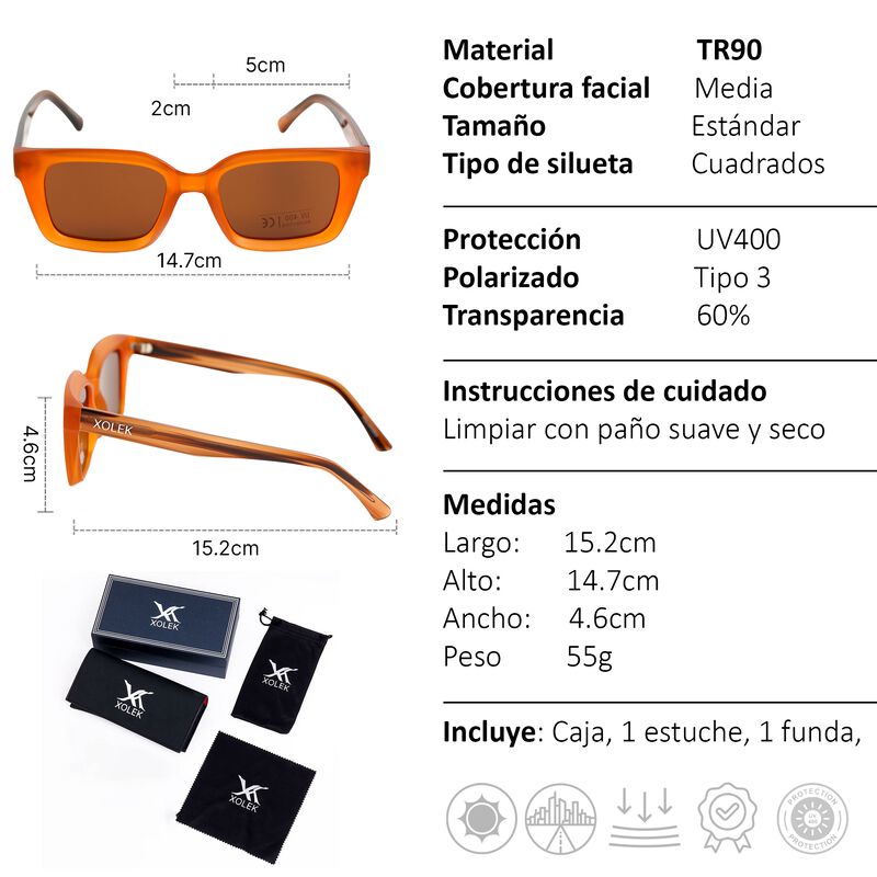 Lentes De Sol Xolek 122 Tr90 Cuadrados Rb Uv Po... image number null