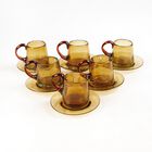 Tazas c/ Platos Set de 6 Tazas con Plato de Vidrio Soplado Ámbar Marea Baja