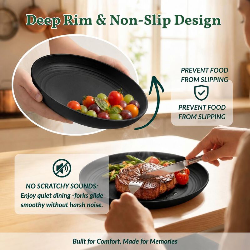 Platos de Cena Homienly 25 cm Set de 6 Negro Fi... image number null