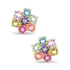 Aretes Flor Plata Dorada 925 Con Piedras De Color