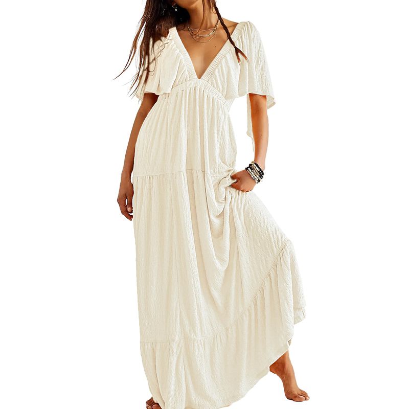 Vestido Maxi Beige Kikibell con Escote en V y M... image number null