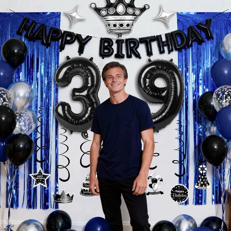 Rbyoo 39&deg; Decoraci&oacute;n De Cumplea&ntilde;os Negro/azul image number null