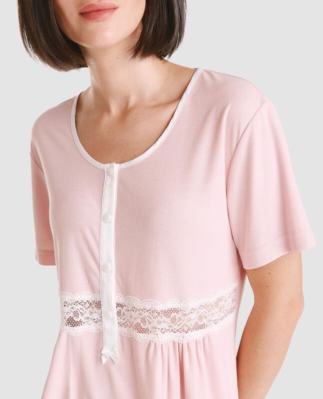 Pijama Largo Canale con Puntilla Rosa image number null