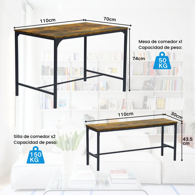 Comedor Rectangular Con 2 Sillas FurnitureR image number null