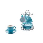 Juego De 8 Tazas De Espresso Imusa 90 ml Azul Y Blanco Con Estante