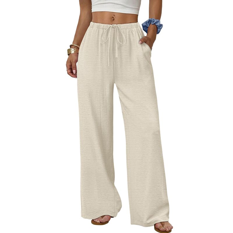 Pantalones Sampeel de Lino Sueltos Crema Blanco... image number null
