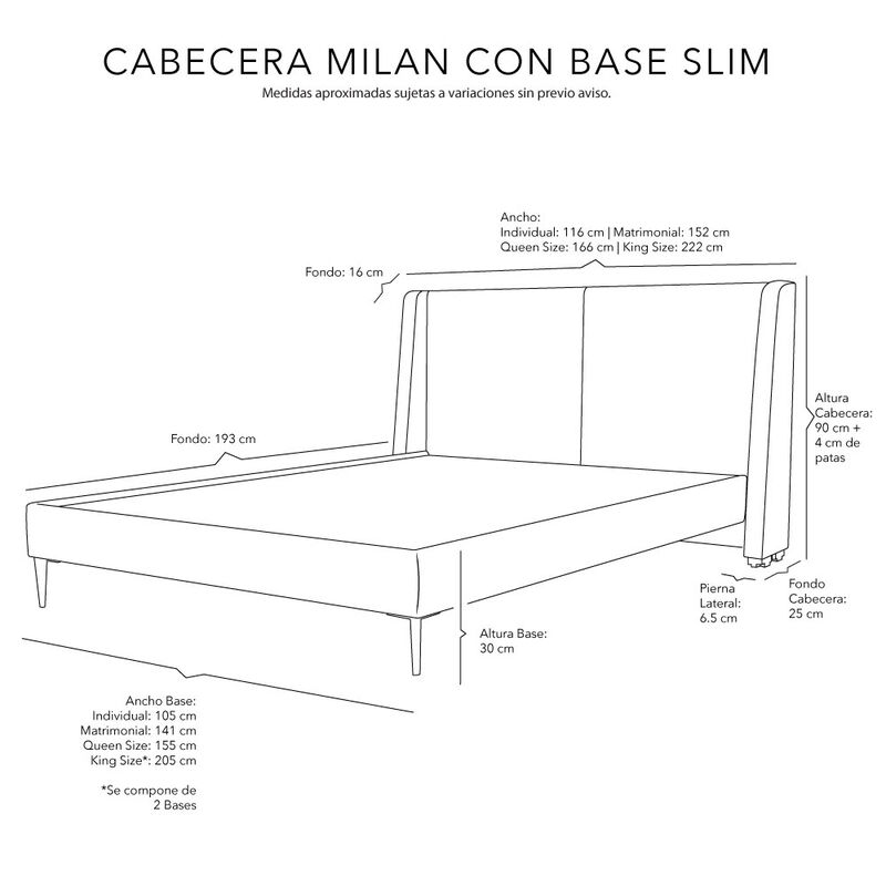 Cabecera Queen Size Dicasa Milan Con Base Cama ... image number null