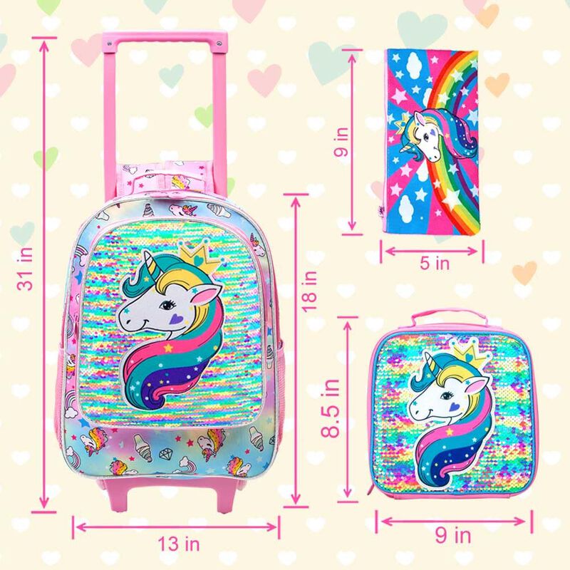Mochila Con Ruedas Agsdon Unicorn Para Ni&ntilde;as Co... image number null