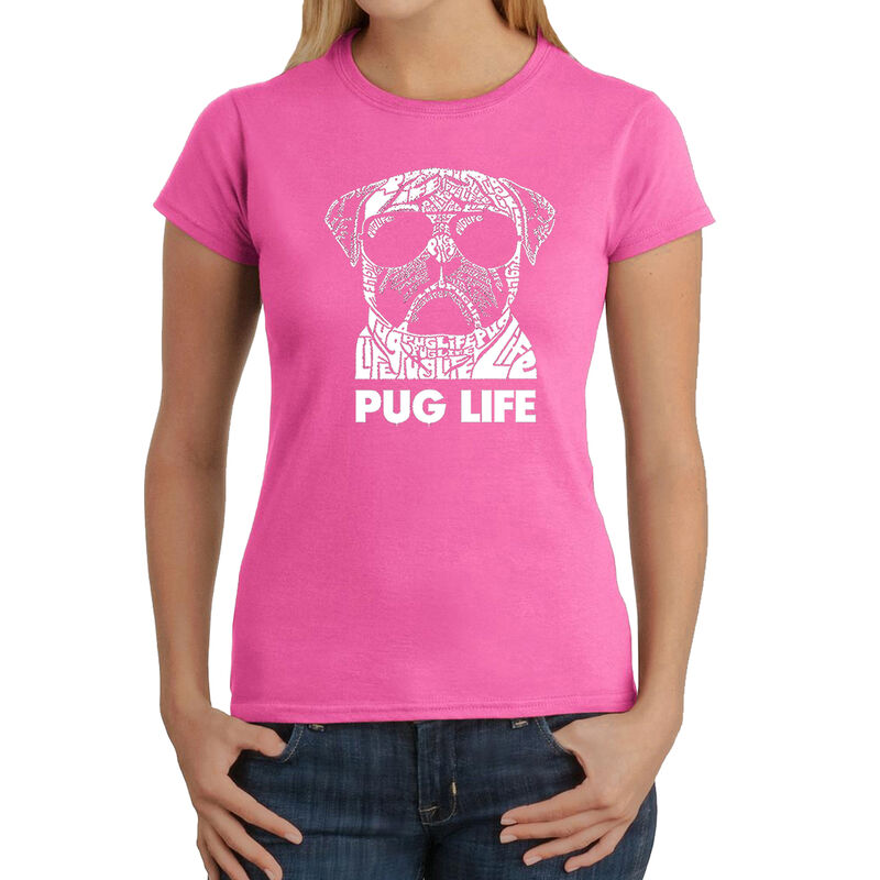 Camiseta Word Art Para Mujer - Vida Pug- Rosa image number null