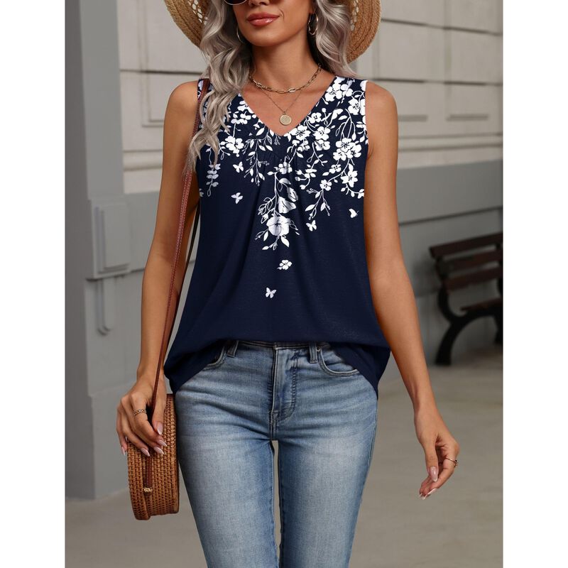 Top Sin Mangas Zeagoo Cuello V y Frente Plisado image number null