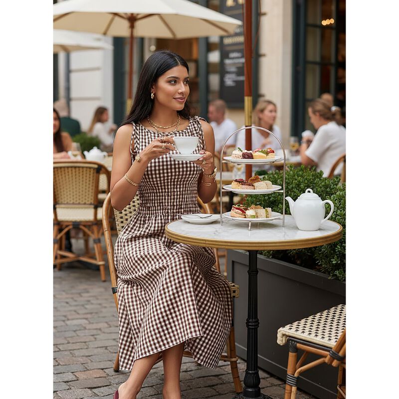 Vestido Acelitt Gingham Marr&oacute;n Maxi Talla Peque... image number null