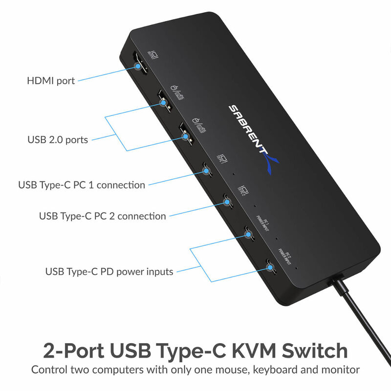 Conmutador KVM SABRENT USB-KCPD USB Tipo C de 2... image number null