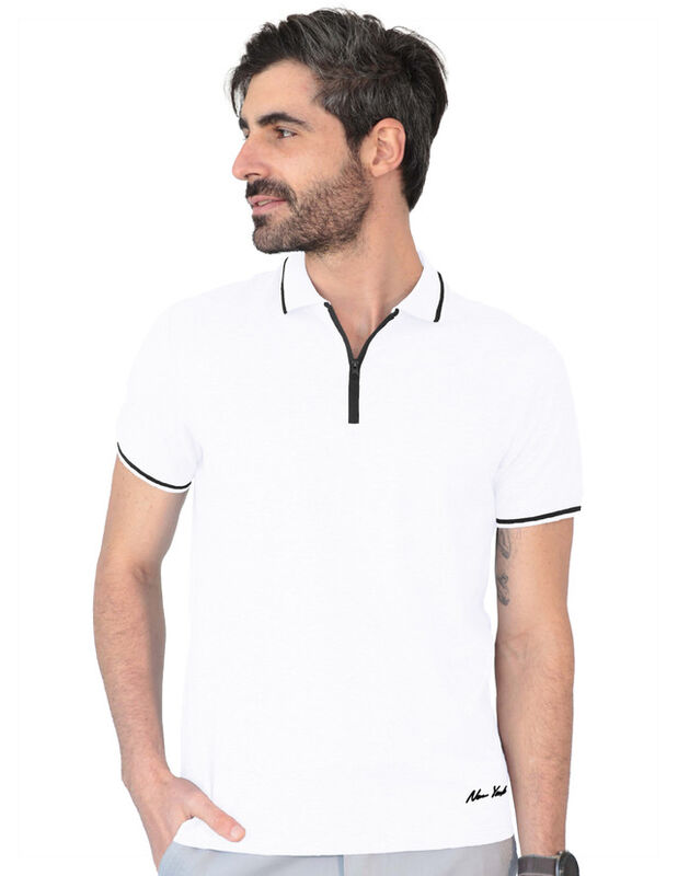 Playera Casual Cuello Con Cierre Hombre Blanco ... image number null
