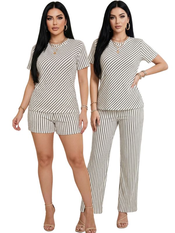 Conjunto 3 Piezas Blusa Casual Con Short Y Pant... image number null