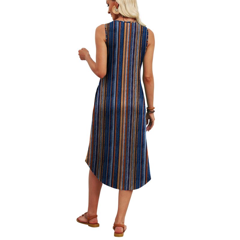 Vestido Wiholl Cuello Redondo Midi Rayas Azules image number null