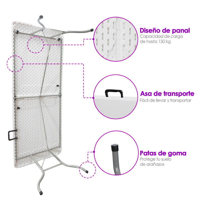 Tablón Plegable De Plástico 1.80 Metros Blanco image number null
