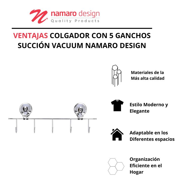 Colgador Con 5 Ganchos Succi&oacute;n Vacuum Namaro De... image number null