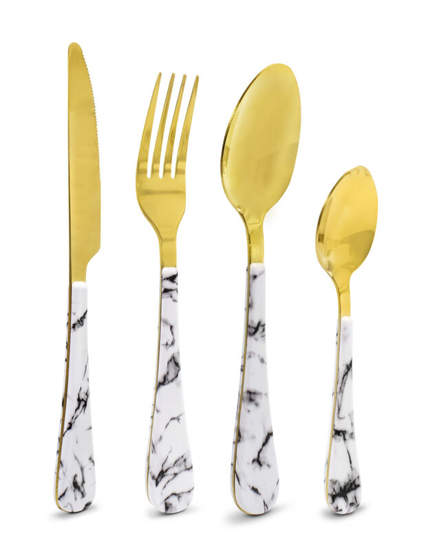 Juego de Cubiertos Marmol Dorados image number null