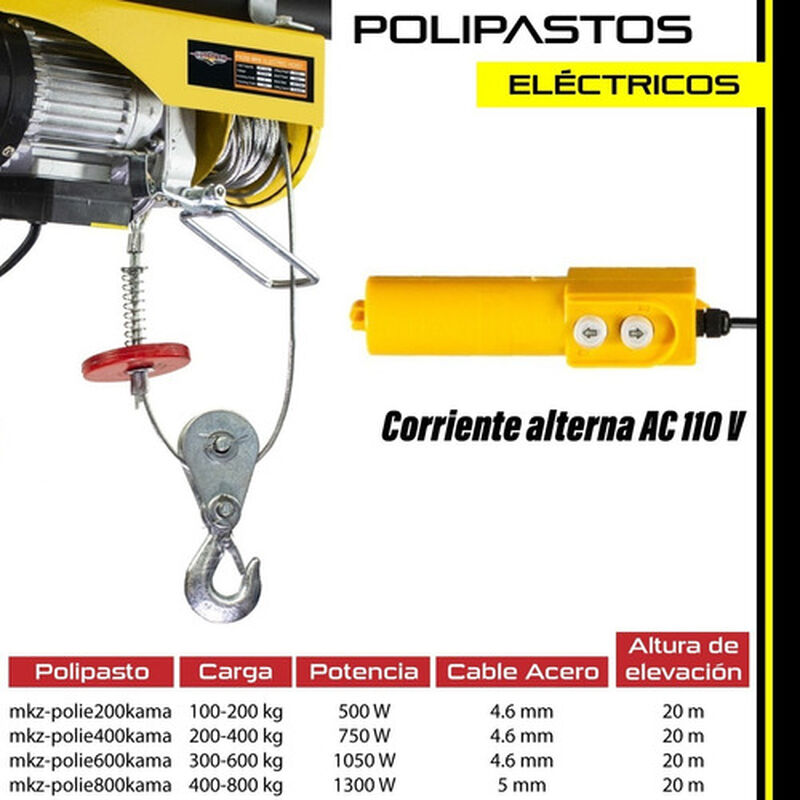 Polipasto El&eacute;ctrico 100 A 200kg Cable 20 M Garr... image number null