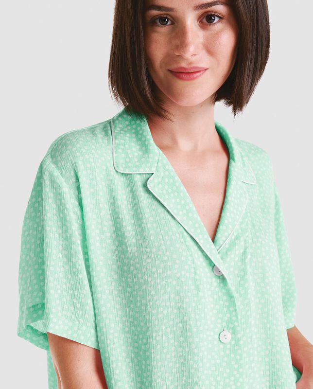 Pijama Largo Jaquard con Topitos Verde image number null