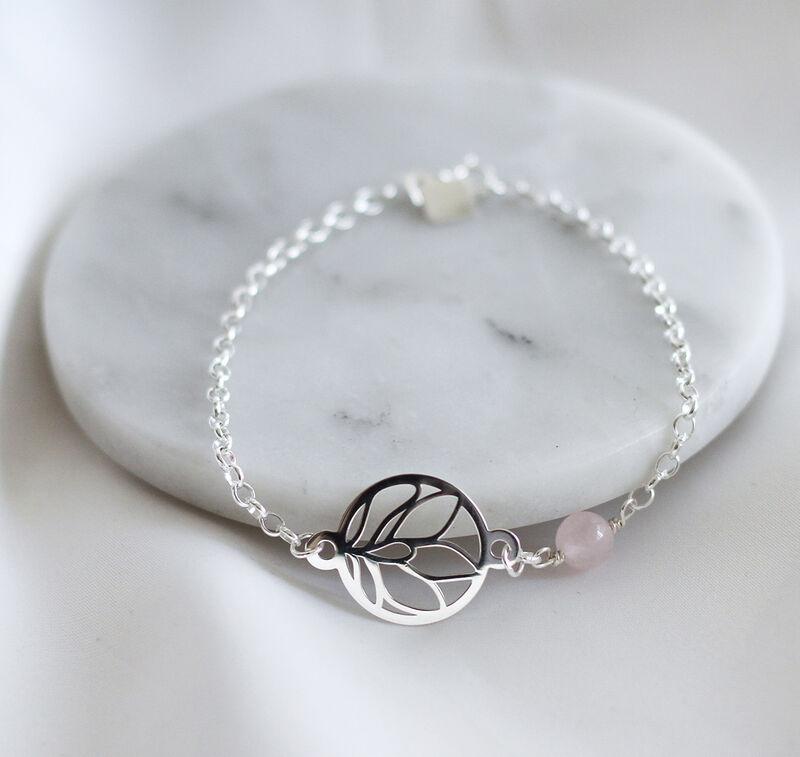 Pulsera Amapola De Plata .925 con cuarzo rosa image number null