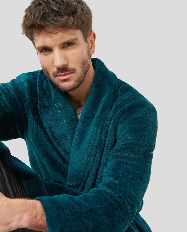 Bata Larga de Cuadros Verdes Verde image number null